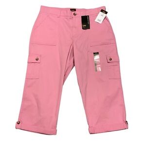 Lee Pink Cargo Capri Pants Size 14M Mid Rise Utility Style NWT